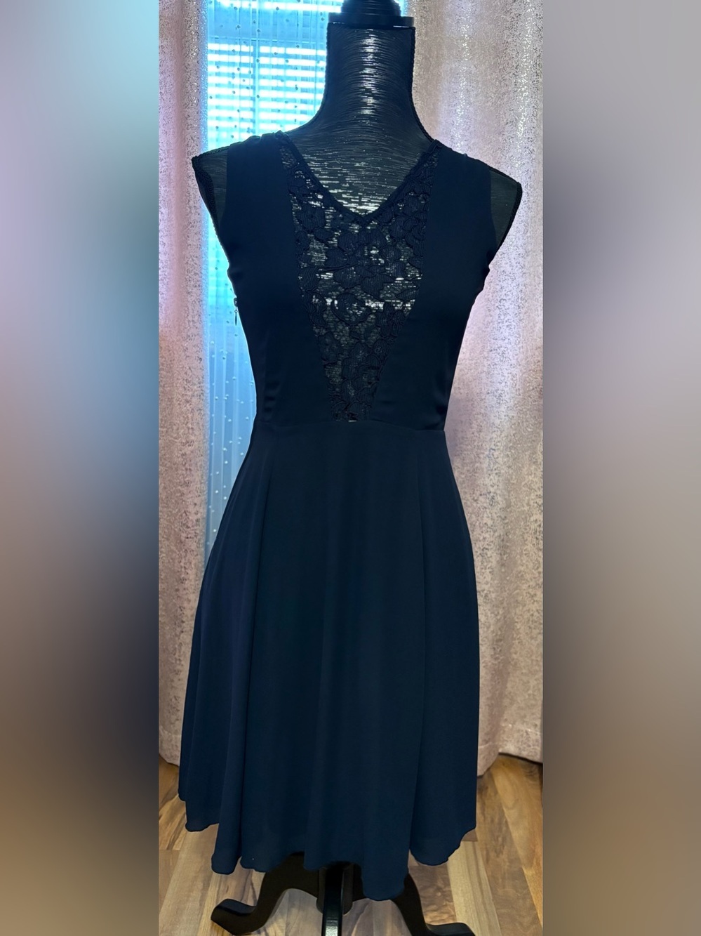 Flattering Black Lace-Front Backless Women's Dress